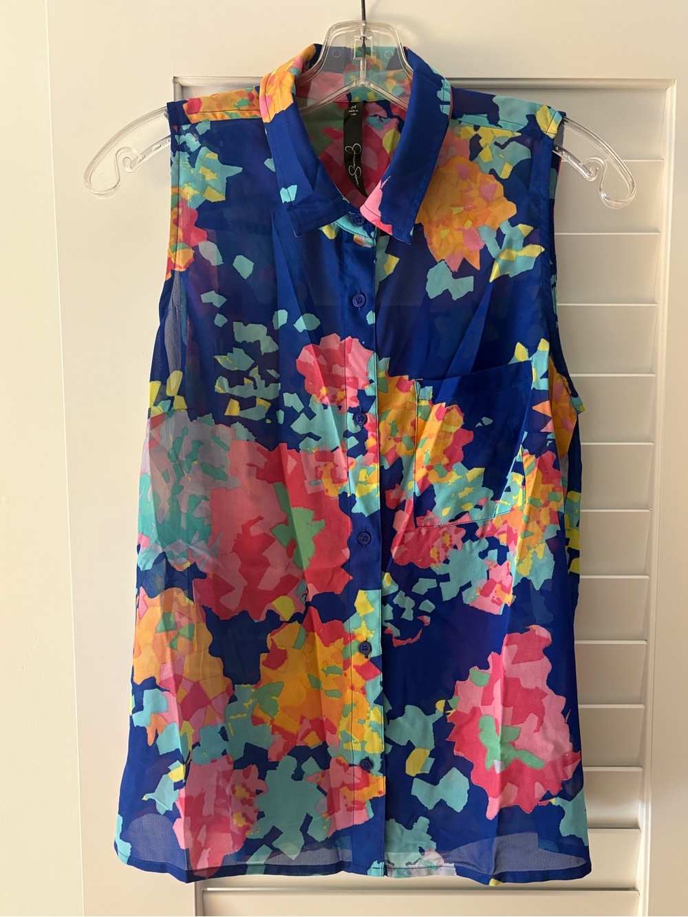 Jessica Simpson Blue Multicolor Floral Sleeveless Button Front Camisole